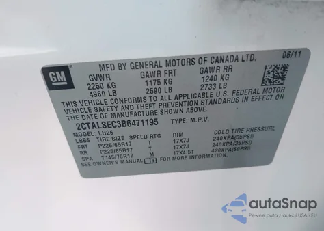 2011 GMC Terrain Sle-2 из США, поврежденный, VIN 2CTALSEC3B6471195